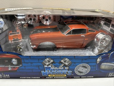 MUSCLE MACHINES 66 MUSTANG BUILD IT ORANGE BLACK STRIP DIECAST 1