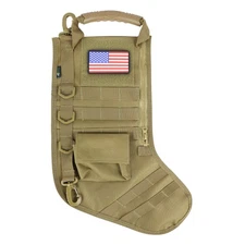 Osage River Tactical Christmas Stocking Handle, USA Patch MOLLE Webbing Khaki