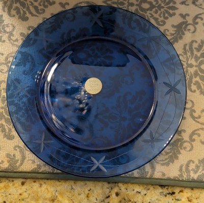 Princess House Blue Starburst Glass Dinner Plate Elegant Glossy Round