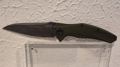 Kershaw 7777OLBW Pocketknife Drop Point Stainless Blade Green Aluminum