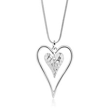 Long Heart Necklace for Women Silver Chain Pendant Y Necklace Set Statement