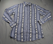 Wrangler Southwestern Shirt Mens Medium Blue Aztec Striped Pearl Snaps Cowboy