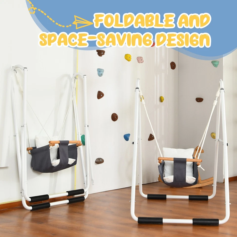 Juego de columpio para niños pequeños con soporte plegable seguridad primer columpio para bebés interior exterior Foto 4 de 4