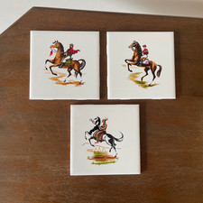 Vintage set of 3 Pilkington carter wall tiles depicting horse themed scenes