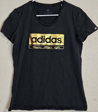 NICE Women MEDIUM Adidas Gold Foil Graphic Logo T-Shirt Loose Fit FREE SHIPPING