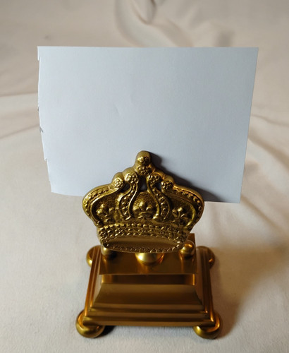 Vintage Brass Crown Shape Rare Hinged Paper Clip Placecard Note Holder Pedestal