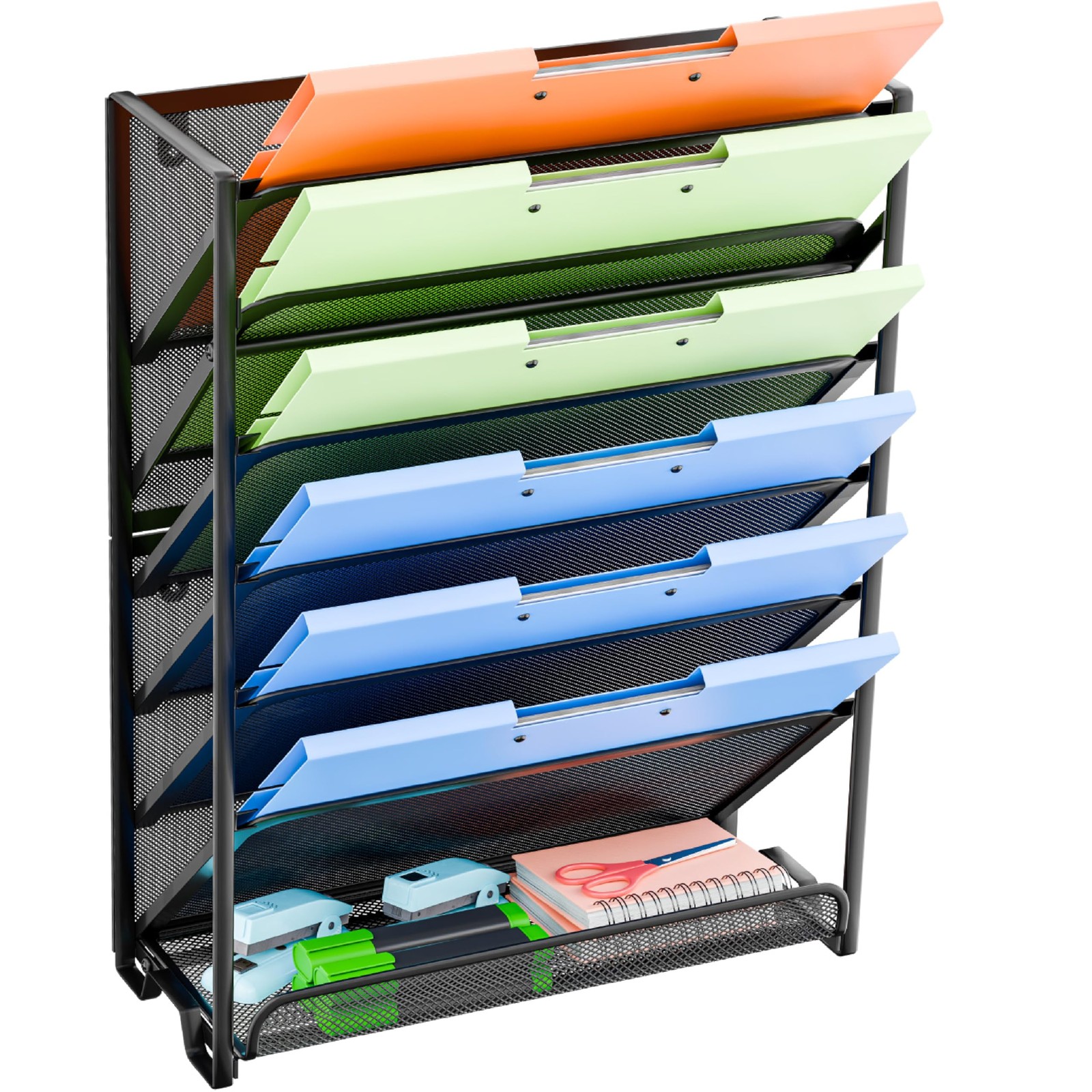 Simple Trending Wall File Organizer, Mesh 7-Tier Vertical Hanging Black 