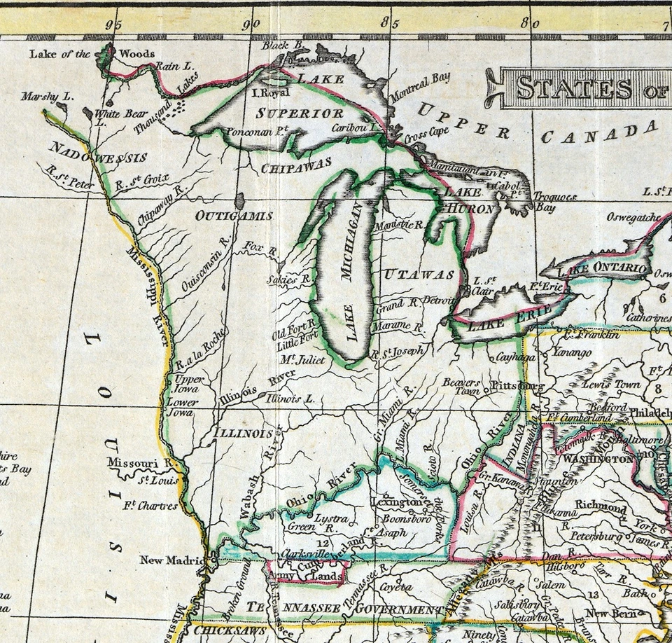 Mapa John Russell 1795 Estados Unidos América Washington MI VA NY ME TN SC NC NJ Foto 3 de 4