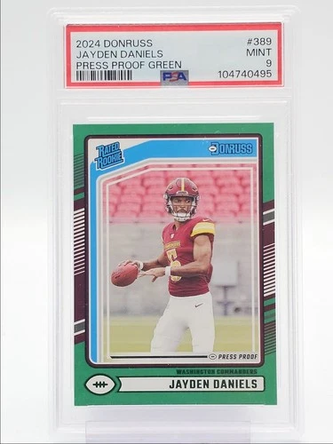 JAYDEN DANIELS 2024 DONRUSS RATED ROOKIE GREEN PRESS PROOF RC PSA 9 Q3916