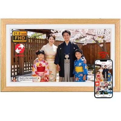 FRAMEO 21.5in WiFi Digital Photo Frame Wood 32GB FHD Touch Wall Mount