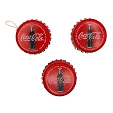 1998 Coca-Cola Yo-Yos Set of 3 Red Bottle Cap Shape Vintage Working Toys Lot
