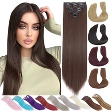 US 8 Pieces Clip In Hair Extensions Full Head Real Natural As Human Thick Wavy
