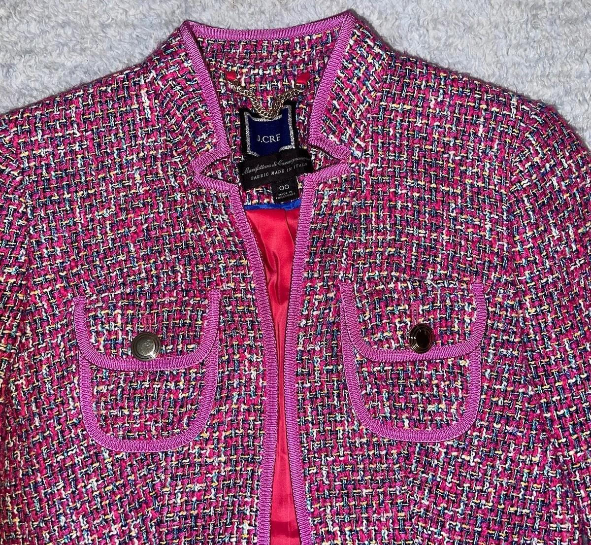 J.CREW Pink Purple Autumn Tweed Open Blazer Jacket Mandy Baxter