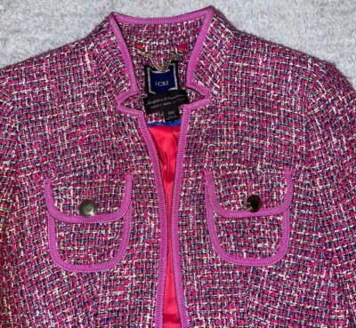 J.CREW Pink Purple Autumn Tweed Open Blazer Jacket Mandy Baxter