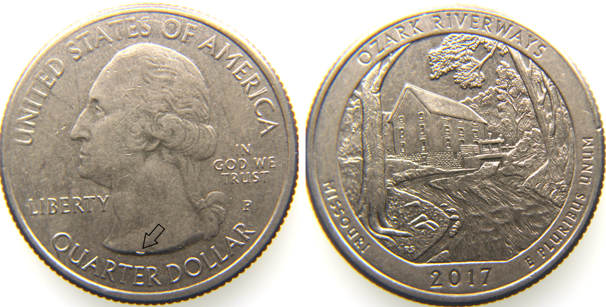 2017 P Ozark Riverways Quarter - Doubled Die Variety WDDR-015