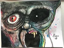 ANXIETY DEMON ORIGINAL GEORGE SILLIMAN WATERCOLOR MENTAL HEALTH PAINTING ART