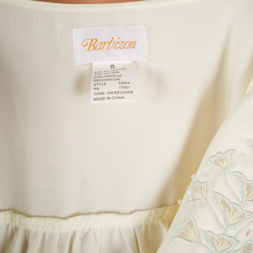 💖 BARBIZON Ivory Satin Nightgown Long Sleeve Cut-Out Embroidered Button Small - Picture 13 of 13