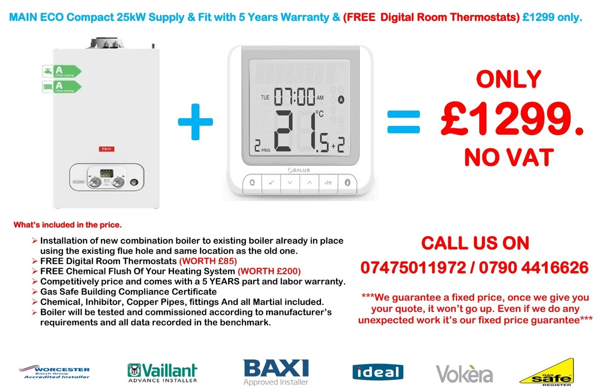 Heatline Capriz 24kw BOILER INSTALLATION Supply u0026amp; Fit u0026amp; FREE  Digital Room Stat. | eBay
