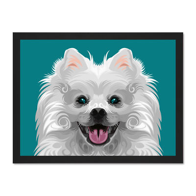 Dog Illustration Spitz Swirls Framed Wall Art Print 18X24 In
