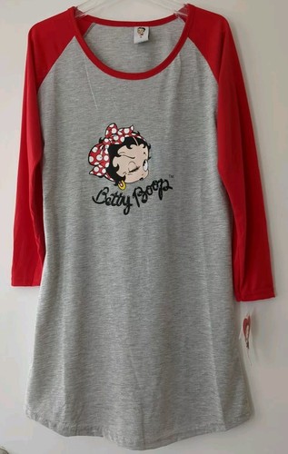 NWT Women's BETTY BOOP Gray/Red Long SleeveThemed Knit Sleepwear Shirt Sz S 4-6 - Picture 2 of 7