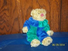 BOYDS BEAR TAN CLOWN TEDDY BEAR PLUSH IN GREEN  BLUE OUTFIT