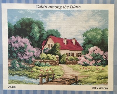 Printed needlepoint Tapestry Gobelin 30x40 cm Cabin Amongst Lilacs Orchidea