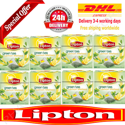 8 PACK x LIPTON Lemon & Melissa Flavored Green Tea - 20 Silk Pyramid Bags Box