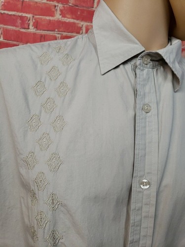 STRUCTURE Gray Embroidered Short Sleeve Button Up Modern Shirt Men's Size L #C - Picture 6 of 10