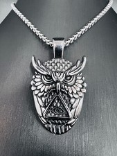 All Seeing Eye Owl Eule Anhänger Edelstahl Kette Vogel Tier Freimaurer Biker 277
