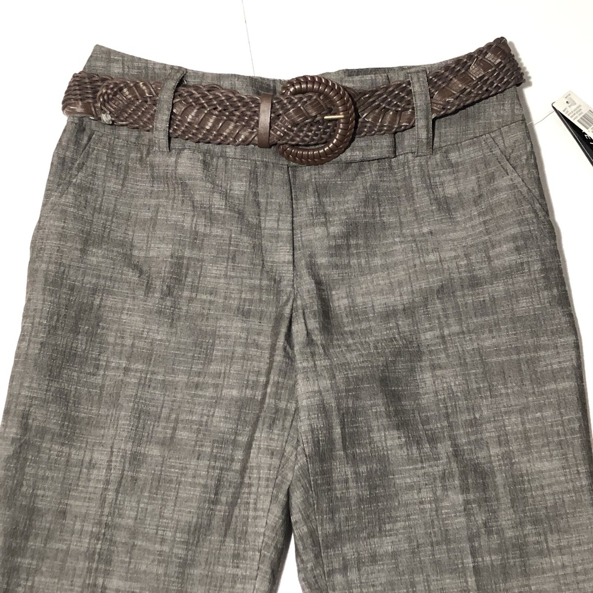 New $48 AGB Womens Brown Capri Casual or Dress Pants Belt Size 6