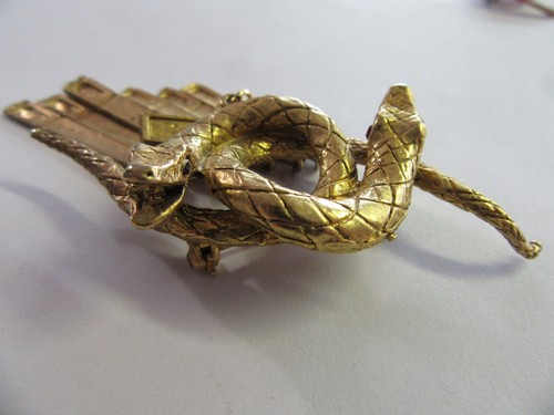 Vintage 1950's Double Entwined Snakes Gold Tone Brooch* - Picture 5 of 6