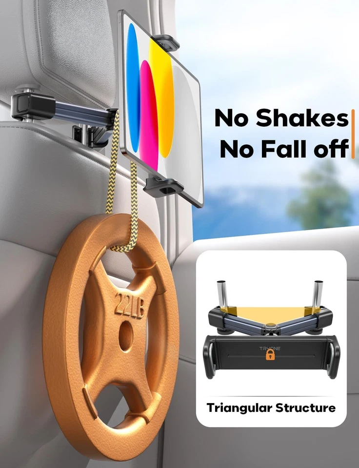 4.7-12.9" Car Back Seat Headrest 360° Mount Tablet Holder for iPad Phone Samsung - Image 3 of 4