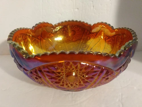Vintage Imperial Glass Amberina Daisy & Button Carnival Bowl 8.25" Dia 3.75"Tall
