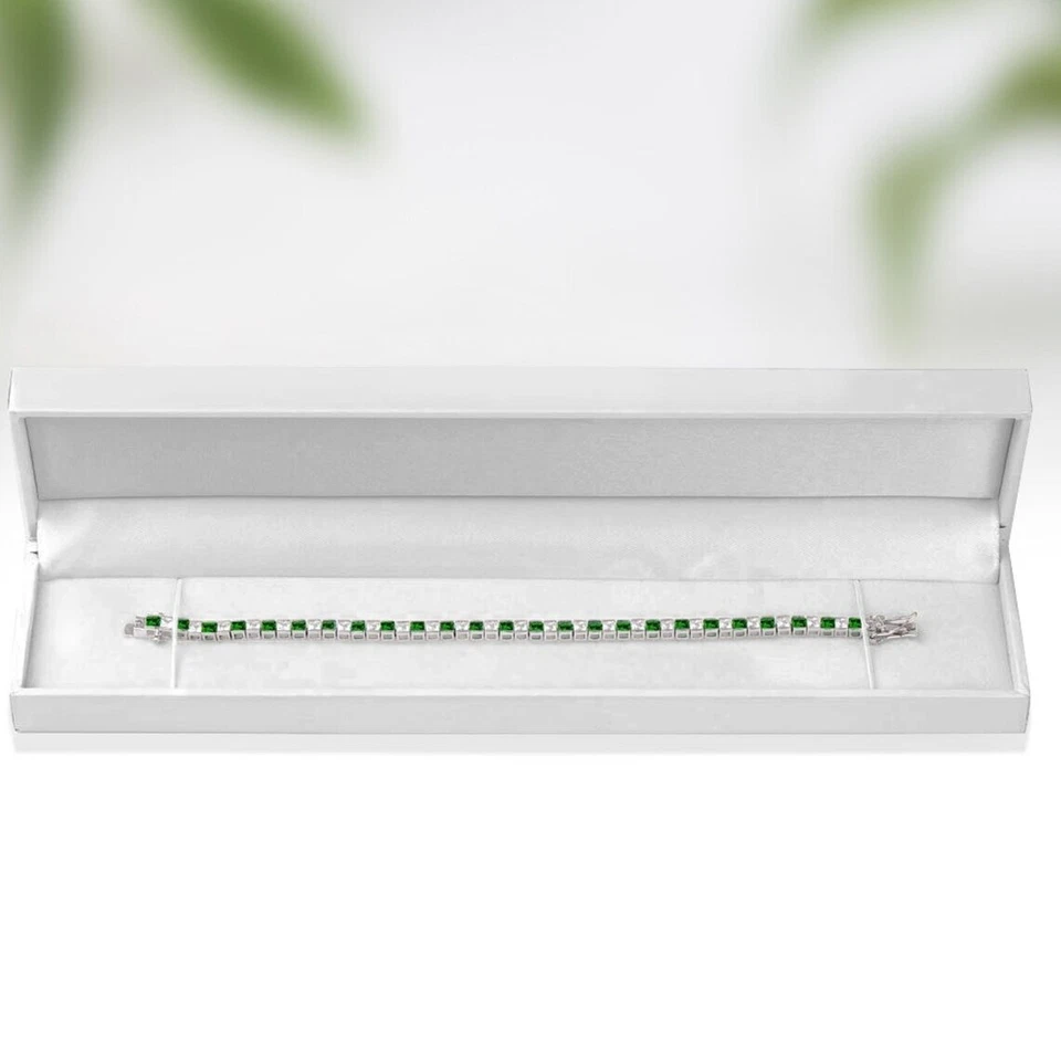 16 ctw Created Princess Green Emerald & Diamond Tennis Bracelet 14K Gold Plated - Image 2 of 4