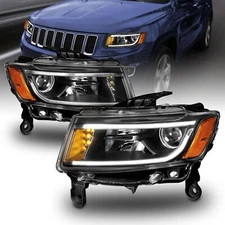 FOR 2014-2016 Jeep Grand Cherokee BLACK LED BAR/TURN DRL Headlights [HALOGEN]