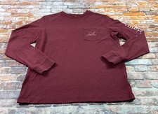 Vineyard Vines Shirt Boys L 16 Maroon Long Sleeve Pocket Whale Logo Tee Youth
