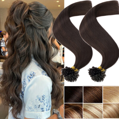U Tip Nail Tip 100% Human Hair Keratin Fusion Pre Bonded Hair Extensions #Brown
