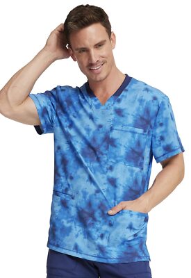 Dickies Dynamix Men Scrubs Top, DK607, Size: 3XL, Tonal Tie Dye Navy