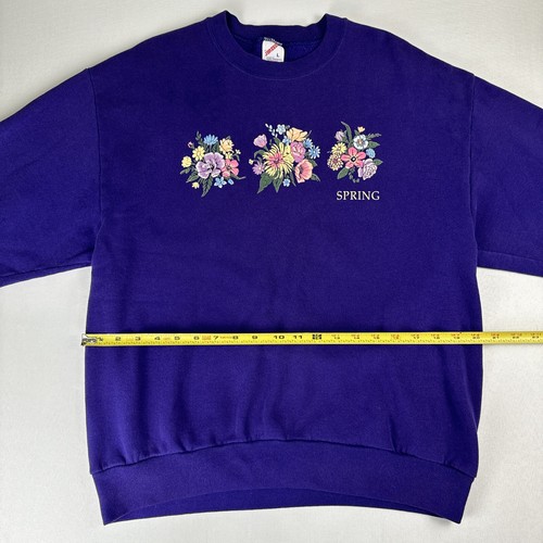 Vintage 90s Jerzees Spring Floral Flowers Purple Crewneck Sweatshirt Women’s L - Picture 10 of 17