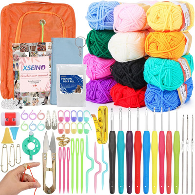 XSEINO Crochet Kit with Step-By-Step Video Tutorials，Premium Bundle Includes 12 
