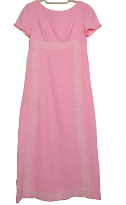 Vintage 1960's Pink Woven Short Sleeve Applique Detail Maxi Dress Size M |  eBay