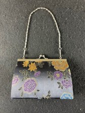 Vintage Asian Silk Purse With Gold Tone and Chain