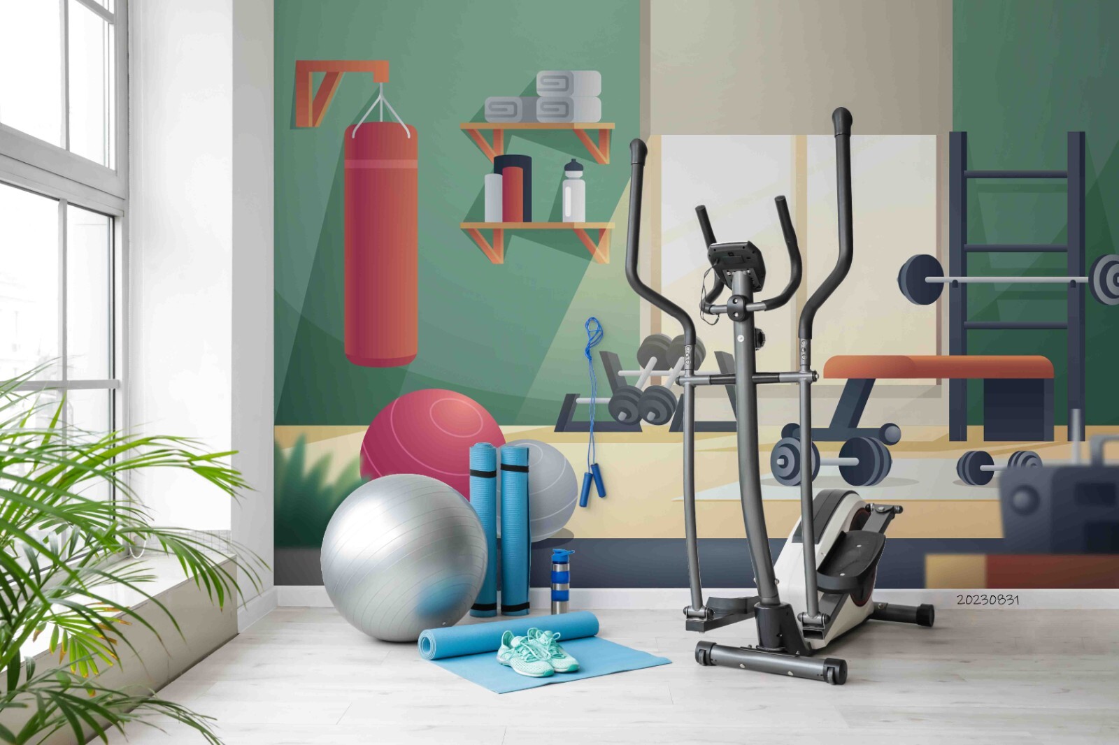 3D Fitness Equipment Gym Self-adhesive Wallpaper Removable Wallpaper Wall Mural