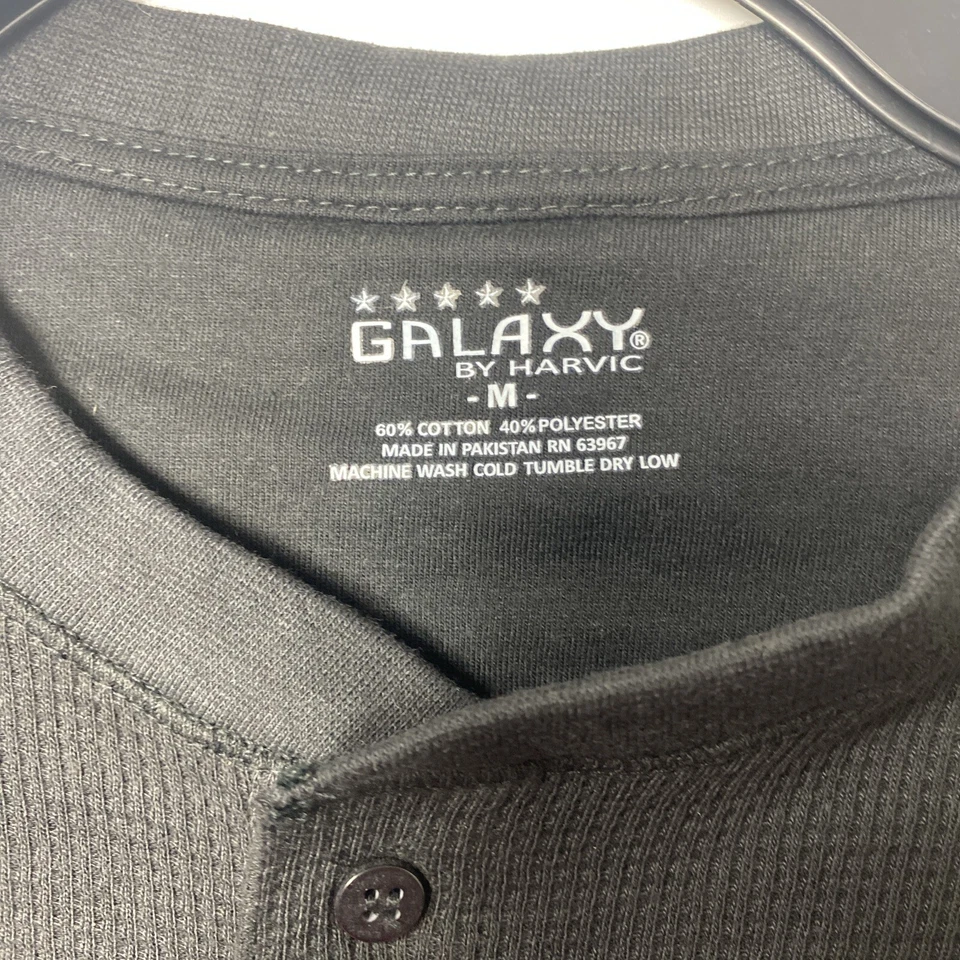 Henley Waffle Thermal Mens Galaxy By Harvic Long Sleeve  Medium Black NWT - Image 3 of 4
