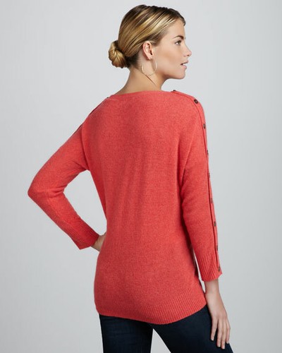 Pink Button Sleeve 100% Cashmere Sweater - Sz XS - Picture 3 of 12