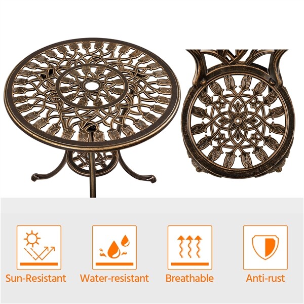 3pcs Outdoor Patio Bistro Set Antique Cast Aluminum Floral Dining
