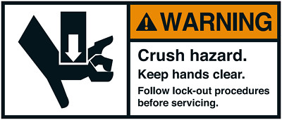 Warnaufkleber ''WARNING Crush hazard. Keep hands clear..'' 35x80/45x100/70x160mm