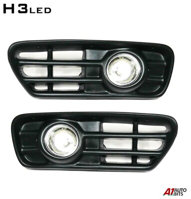 Led H3 Fog Lights Lamp Grills Set For Vw Volkswagen Golf 3 Mk3 1993 - 1997