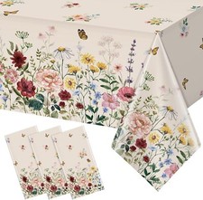 3 Pcs Spring Floral Tablecloth, Butterfly Wildflower Plastic 3pcs, Colorful