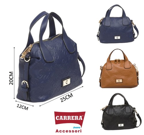Borsa donna a mano bauletto tracolla ecopelle autunnale Carrera Blu Cuoio Nera